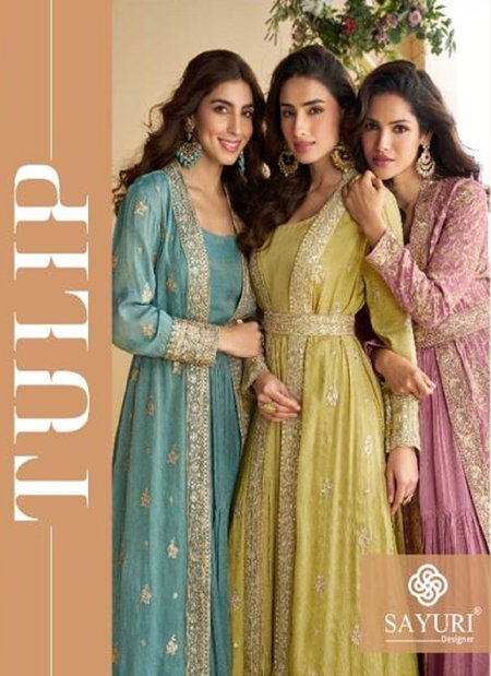 Tulip By Sayuri Designer Chinon Silk Embroidered Indo Western Wholesale Price In Surat